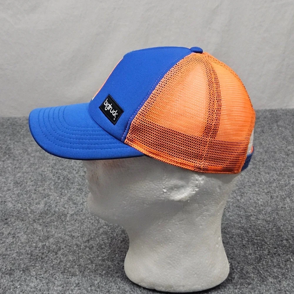Bigtruck Trucker Hat Youth 54cm 6 3/4 Blue Orange Mesh Snapback‎ Print Outdoors